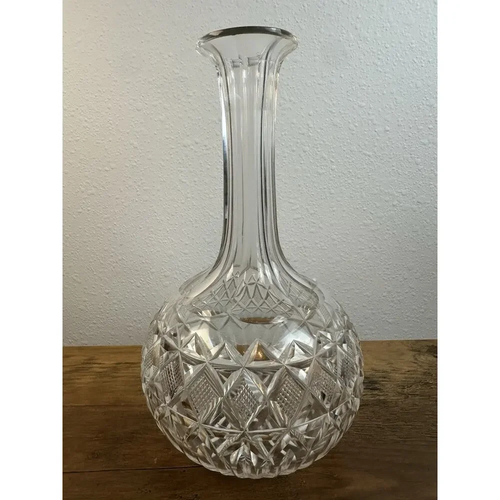 Antique Vintage Cut Crystal Decanter Tall Neck Starburst Base Bareware